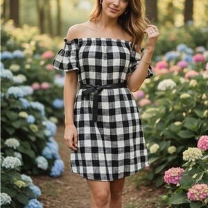 Philosophy Black & White Checkered Off-Shoulder Dress